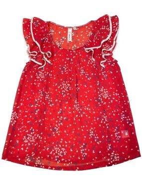 Robin K Red Heart Print Ruffle Tank Top NWOT